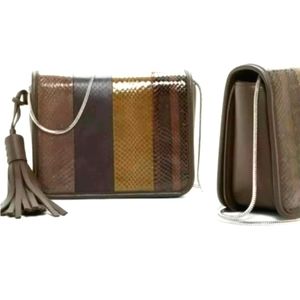 New $298 ALLSAINTS Bansho Snakeskin Bag Army Camo Green Chain Link Crossbody